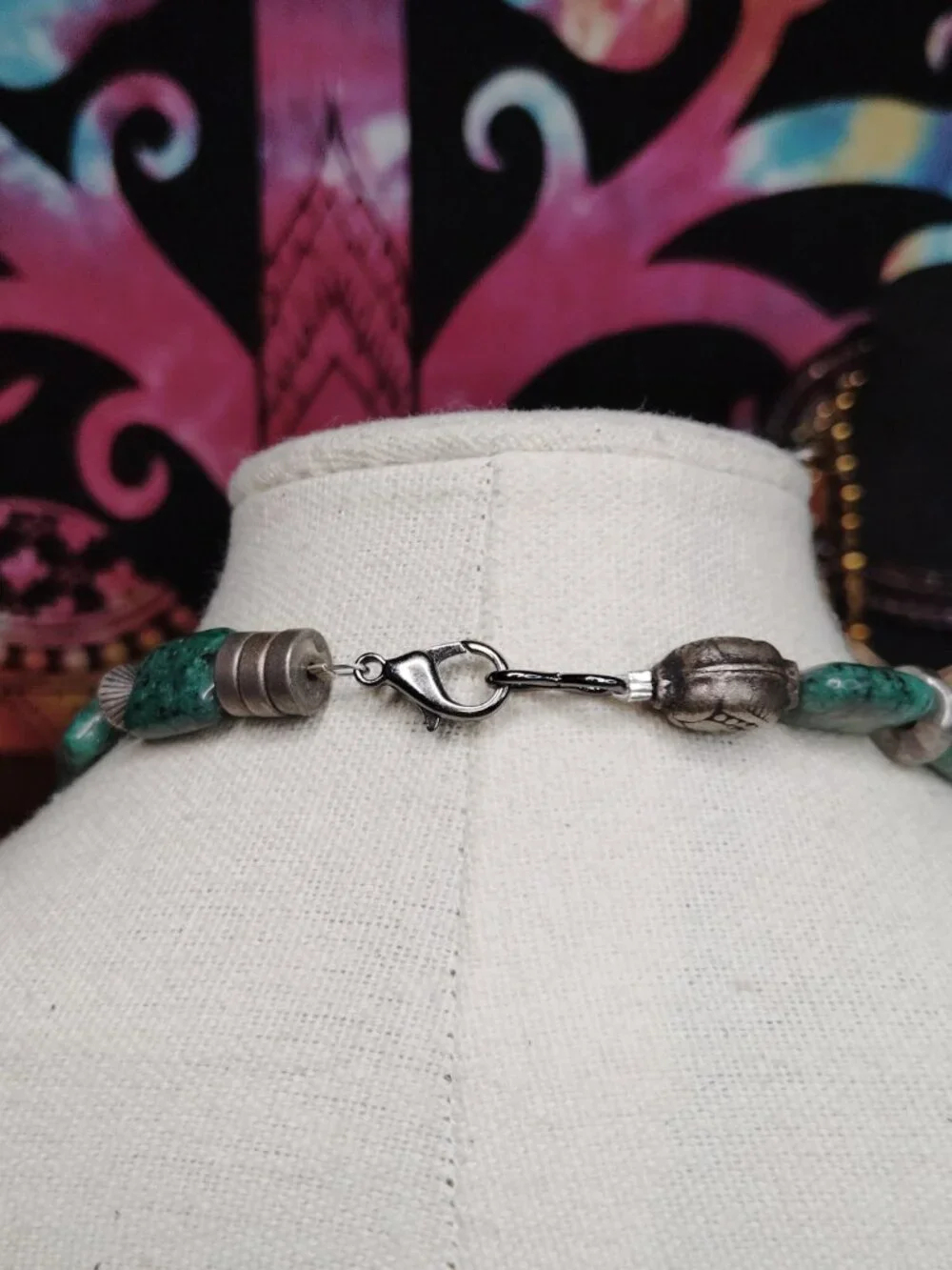Verdite & Silver‑Tone Bead Necklace – 24